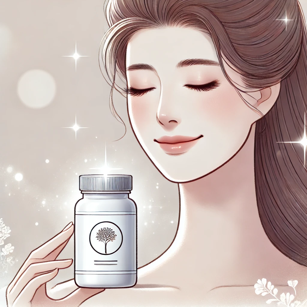 美白サプリを摂取する女性イラスト