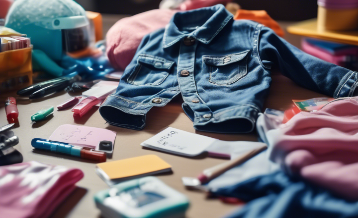 子供服や文房具に記名する様子