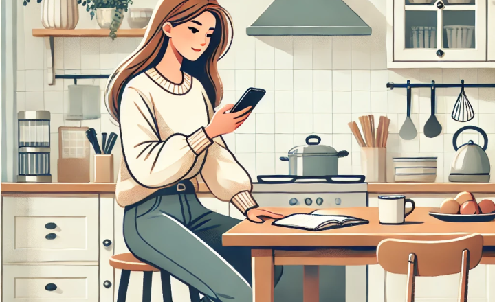 スマホをいじる主婦イメージ