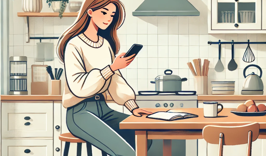 スマホをいじる主婦イメージ