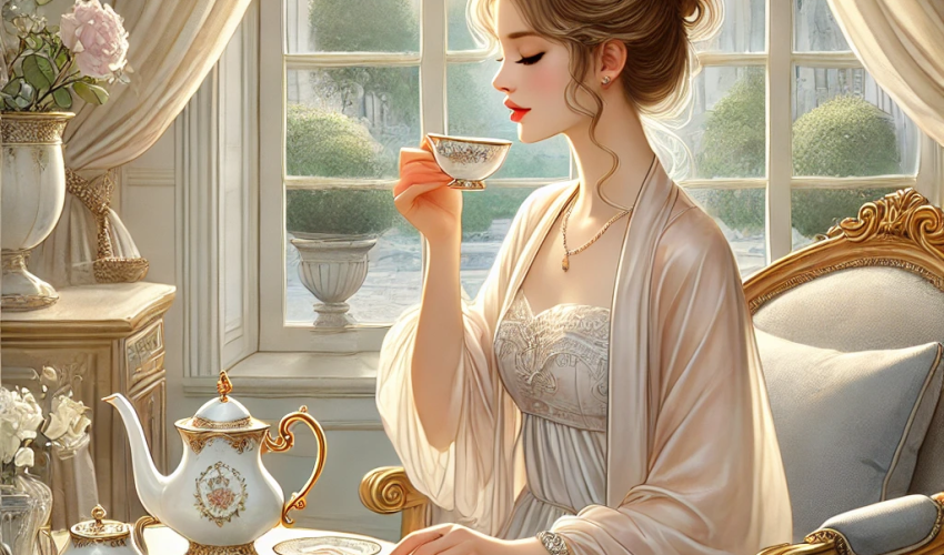 紅茶を優雅に飲む姿イメージ