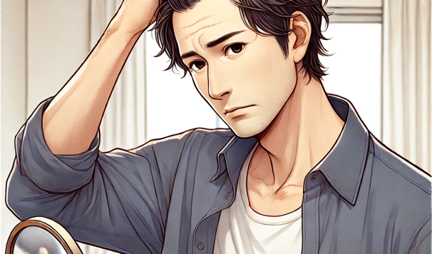 薄毛に悩む男性イラスト