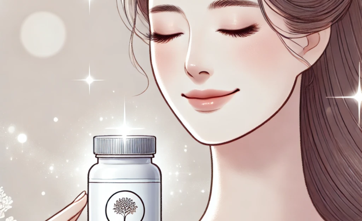 美白サプリを摂取する女性イラスト