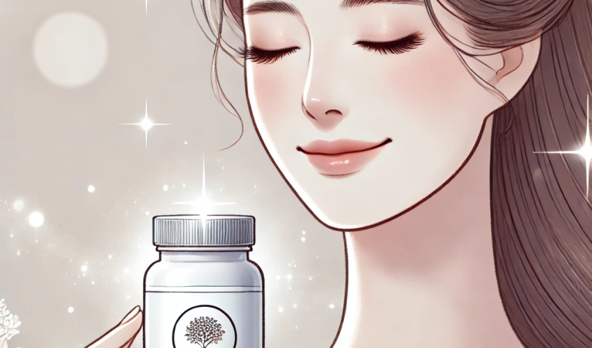 美白サプリを摂取する女性イラスト